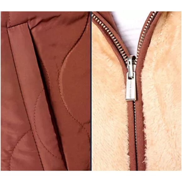 Susan Graver Medium Quilted Fleece Hooded Reversible Jacket Black Patchwork NWOT - Picture 6 of 7